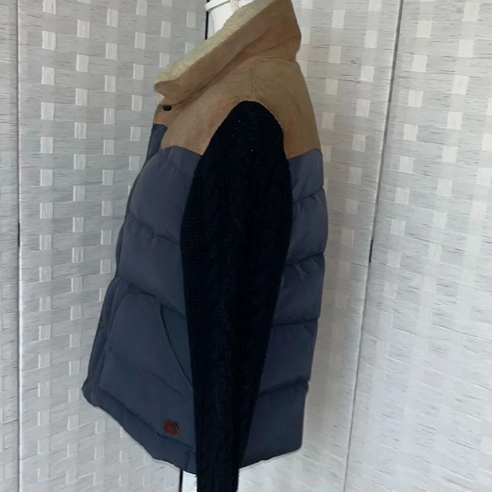 Scotch & Soda Gilet Dark Down Leather Down Puffer With Navy Knit Sleeves Men’s S